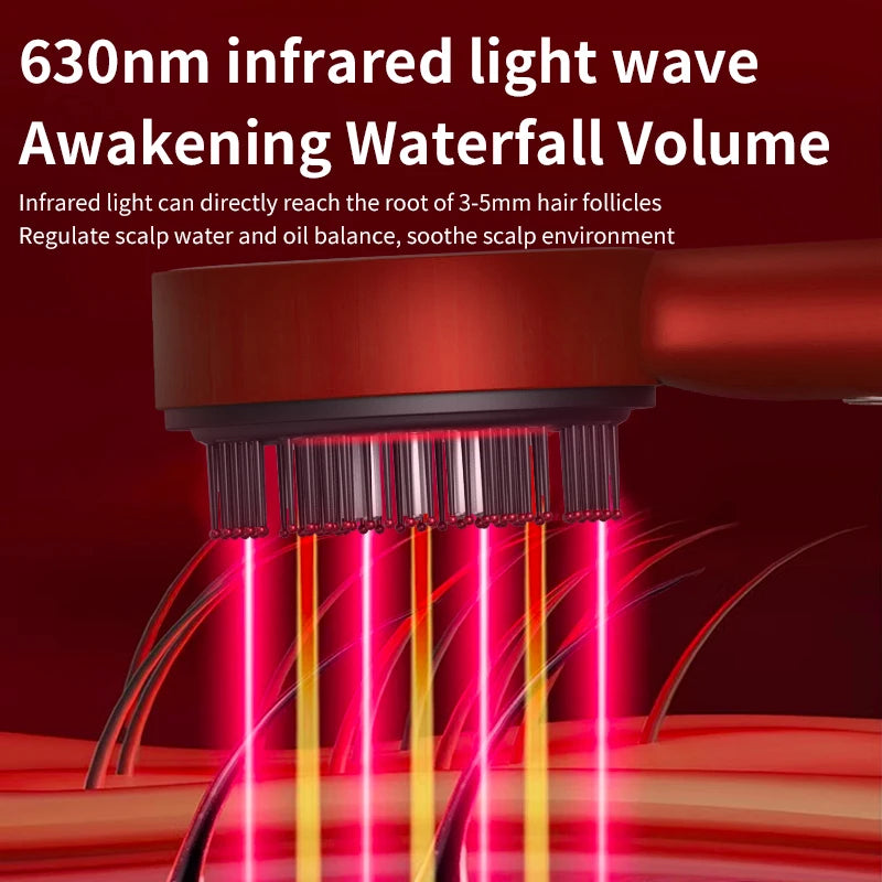 Electric scalp massager for hair growth with 630nm infrared light waves stimulating hair follicles and soothing scalp environment