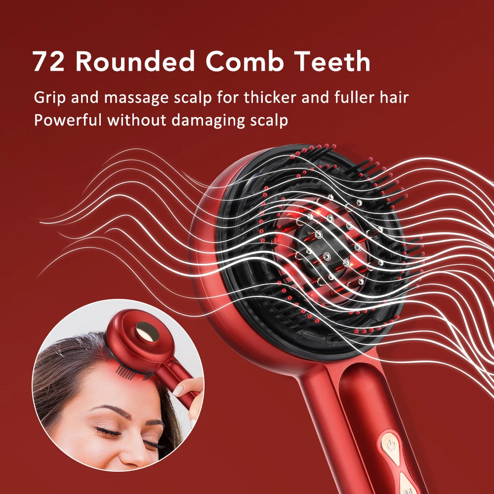 Electric scalp massager for hair growth with 72 rounded comb teeth for gentle scalp grip and massage