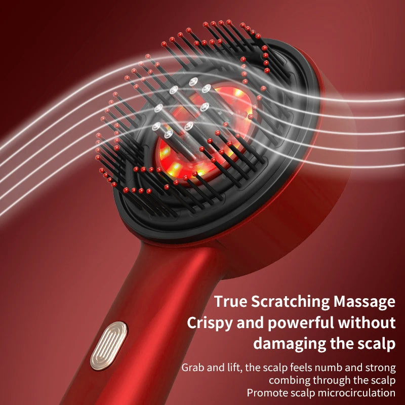 Red electric scalp massager for hair growth with multiple massage nodes and ergonomic handle by Sacred Self Wellness