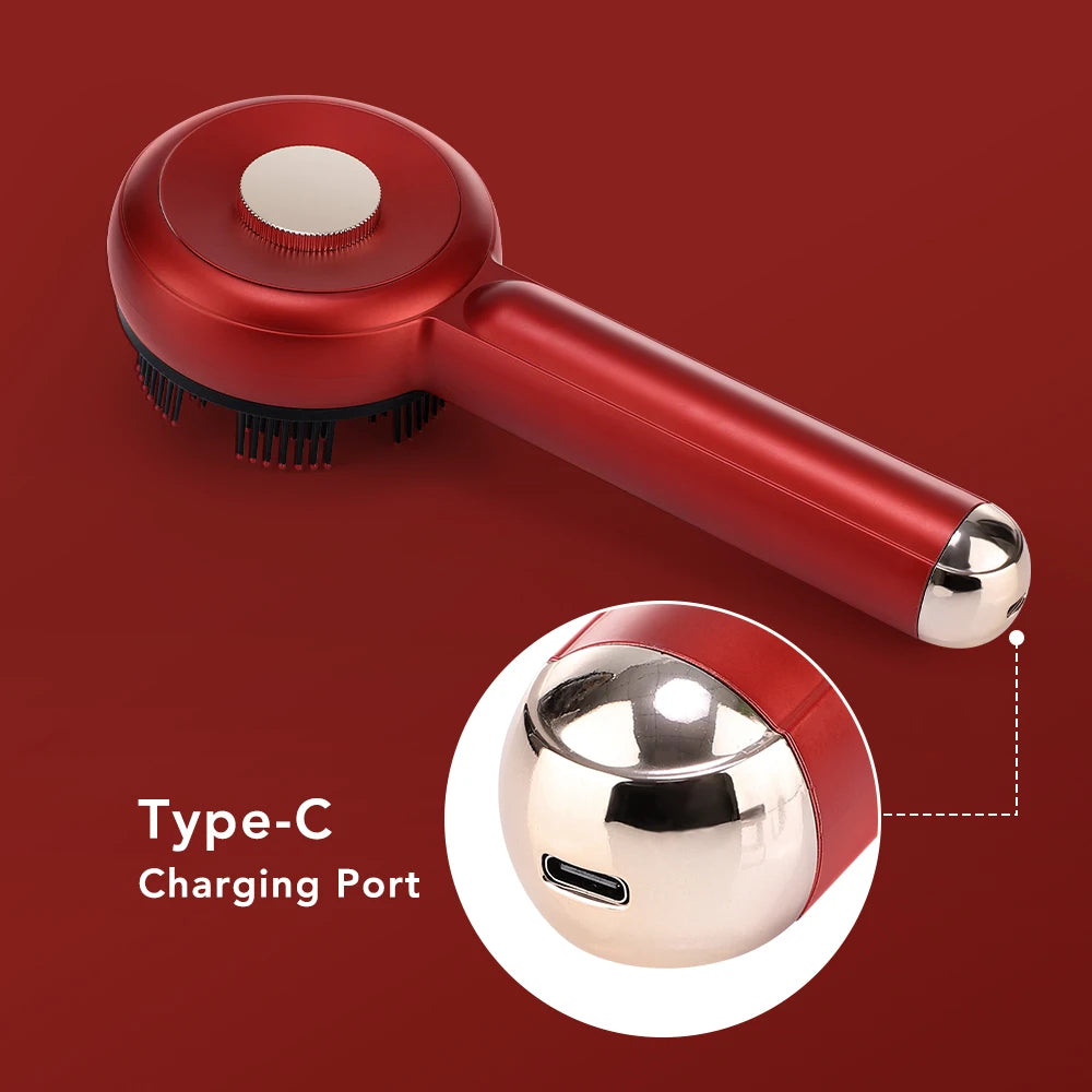 Red electric scalp massager for hair growth with Type-C charging port by Sacred Self Wellness