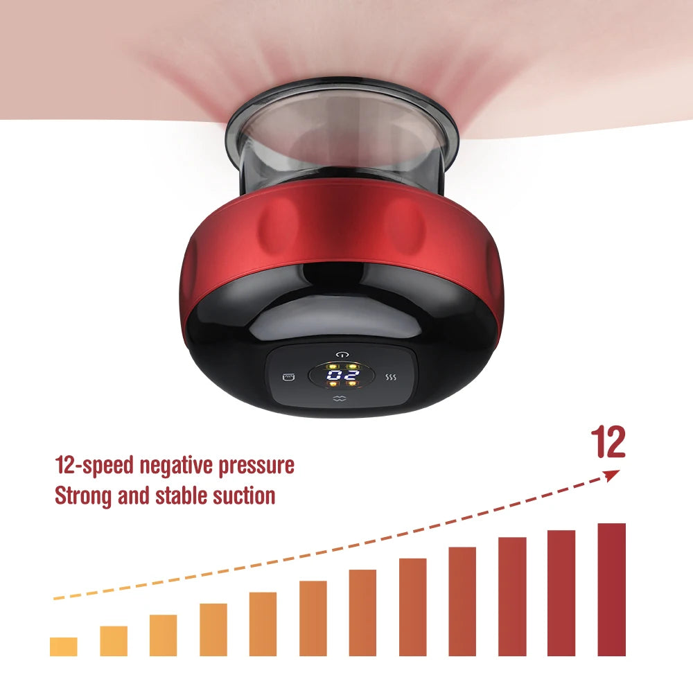 Red and black electric vacuum cupping massager from SACRED SELF WELLNESS with 12-speed negative pressure