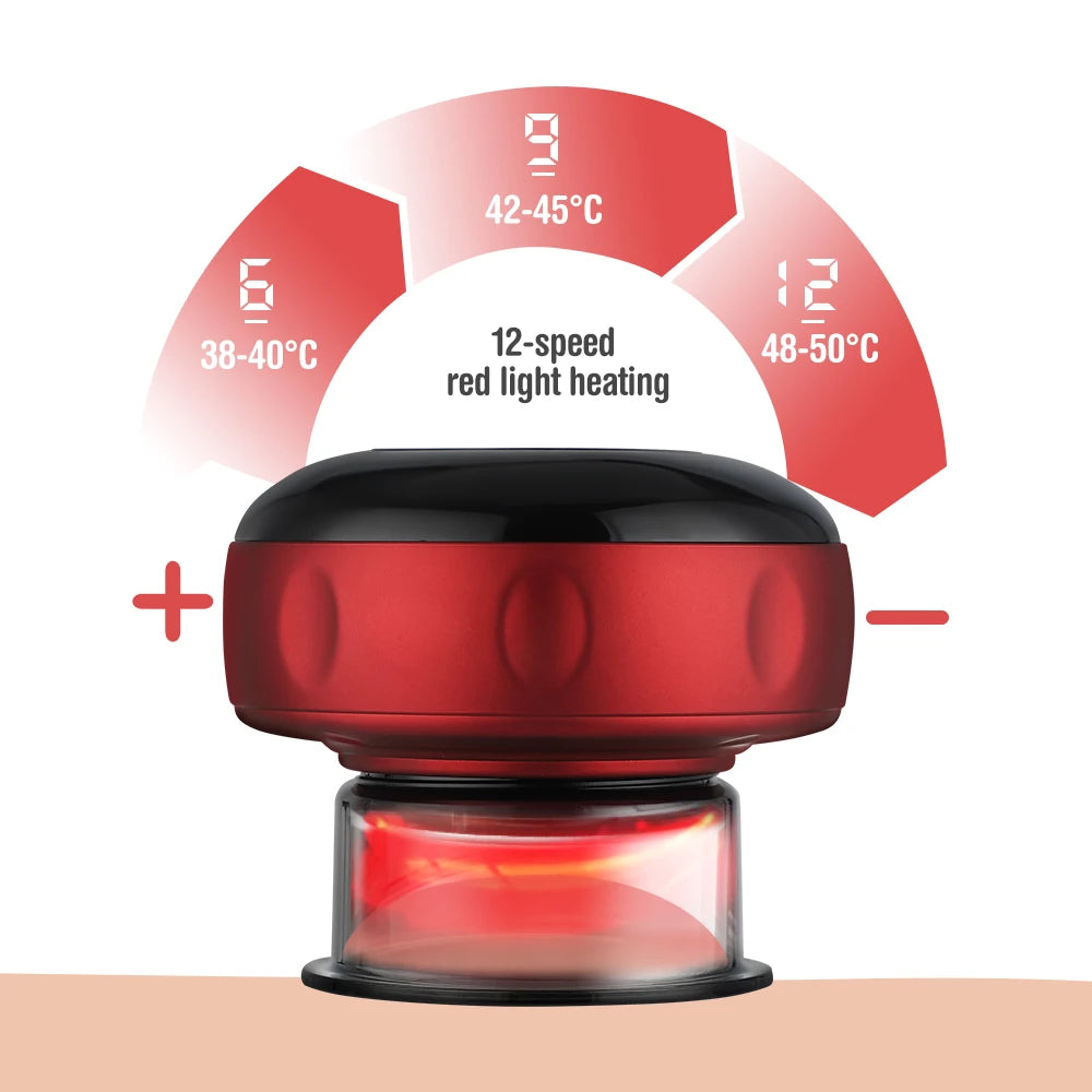 Sacred Self Wellness electric vacuum cupping massager with 12-speed red light heating and adjustable temperature