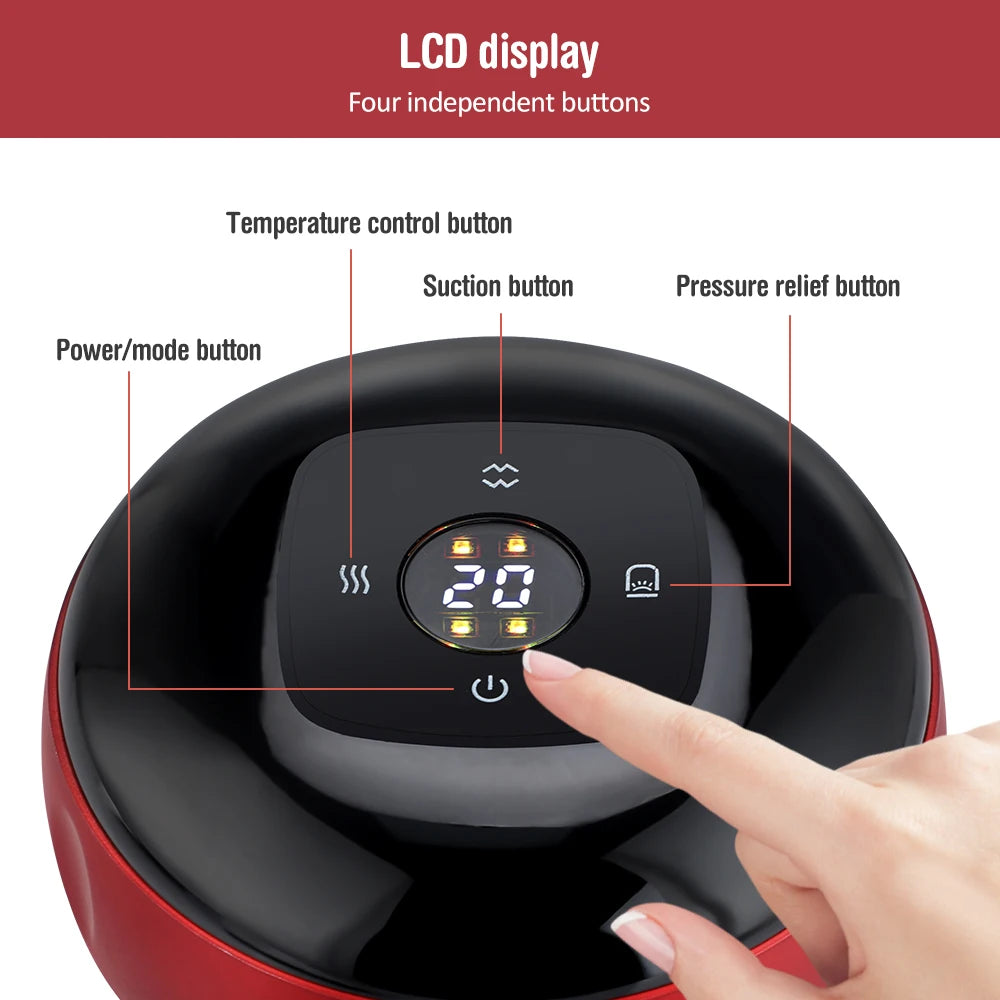Electric vacuum cupping massager with LCD display and four independent control buttons