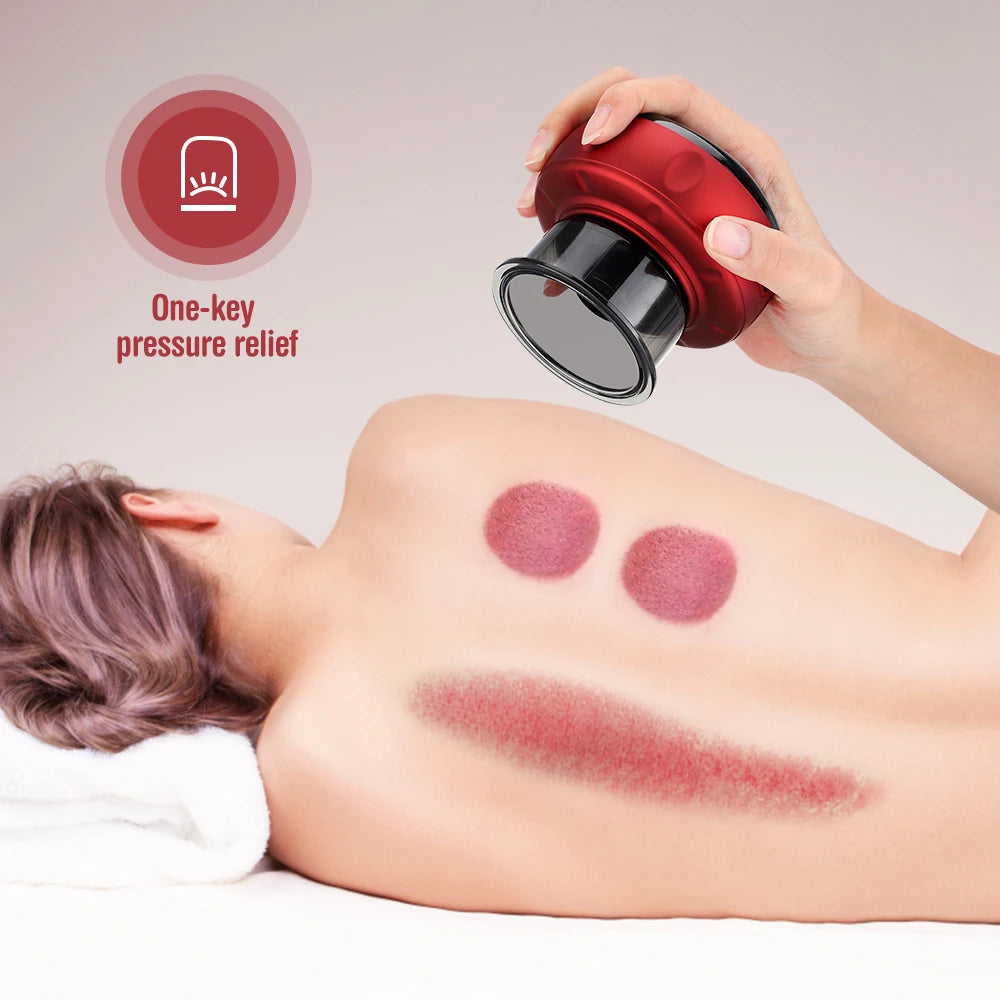 SACRED SELF WELLNESS electric vacuum cupping massager in red used for one-key pressure relief on back