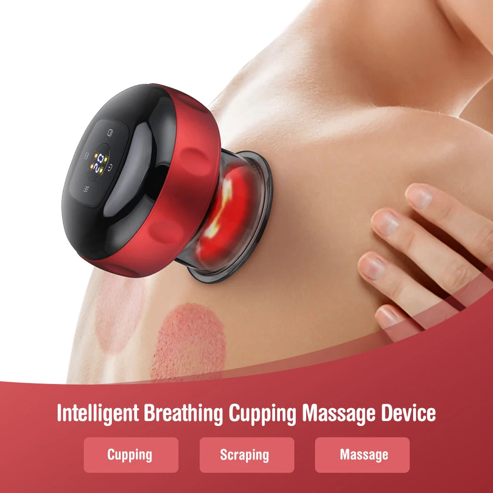 Sacred Self Wellness electric vacuum cupping massager applied on shoulder for deep tissue massage