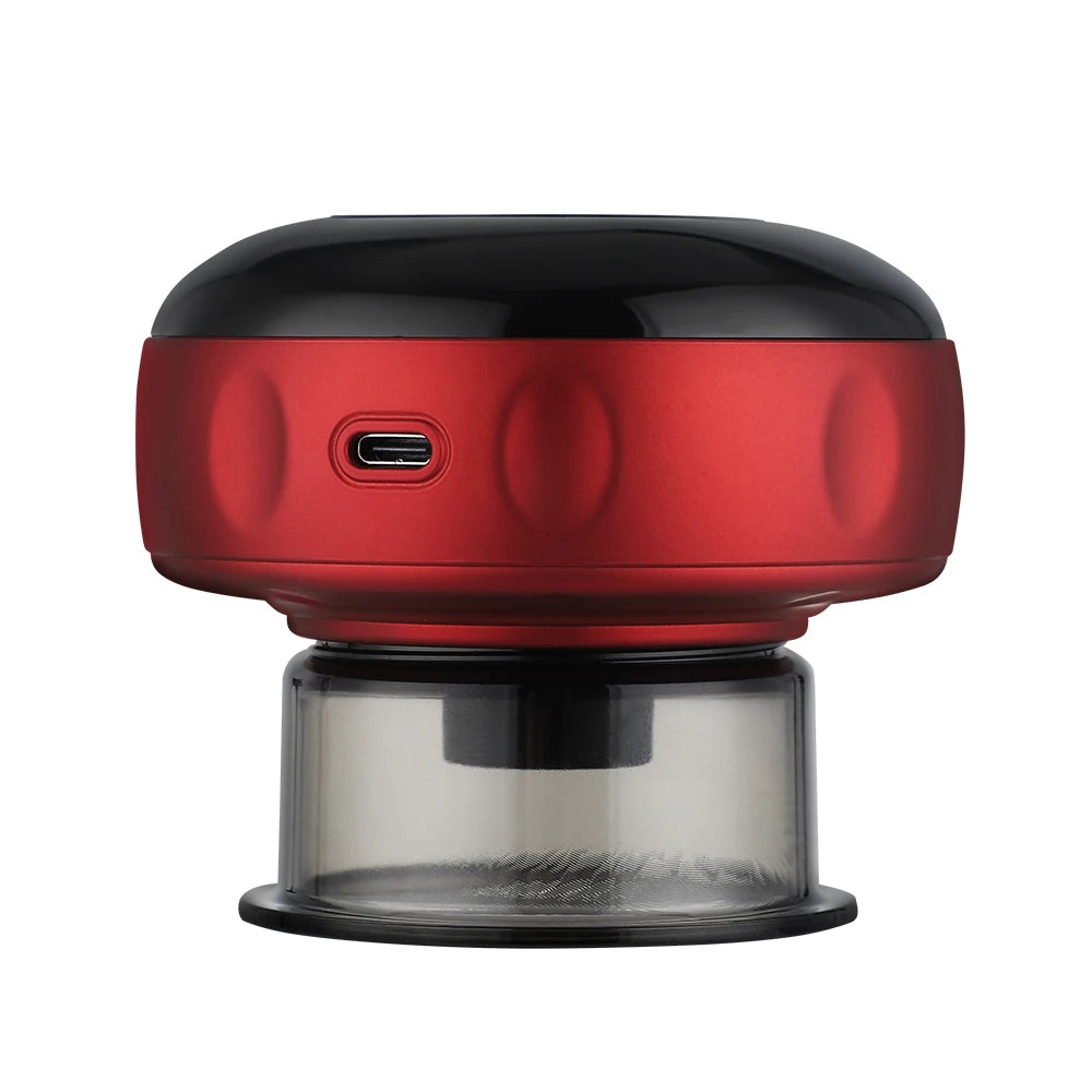 Sacred Self Wellness electric vacuum cupping massager in red and black with USB charging port