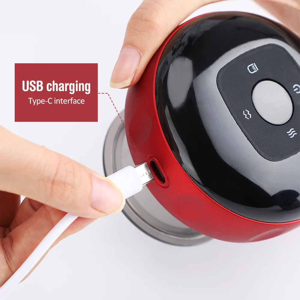 Electric vacuum cupping massager with USB Type-C charging port being plugged in for power