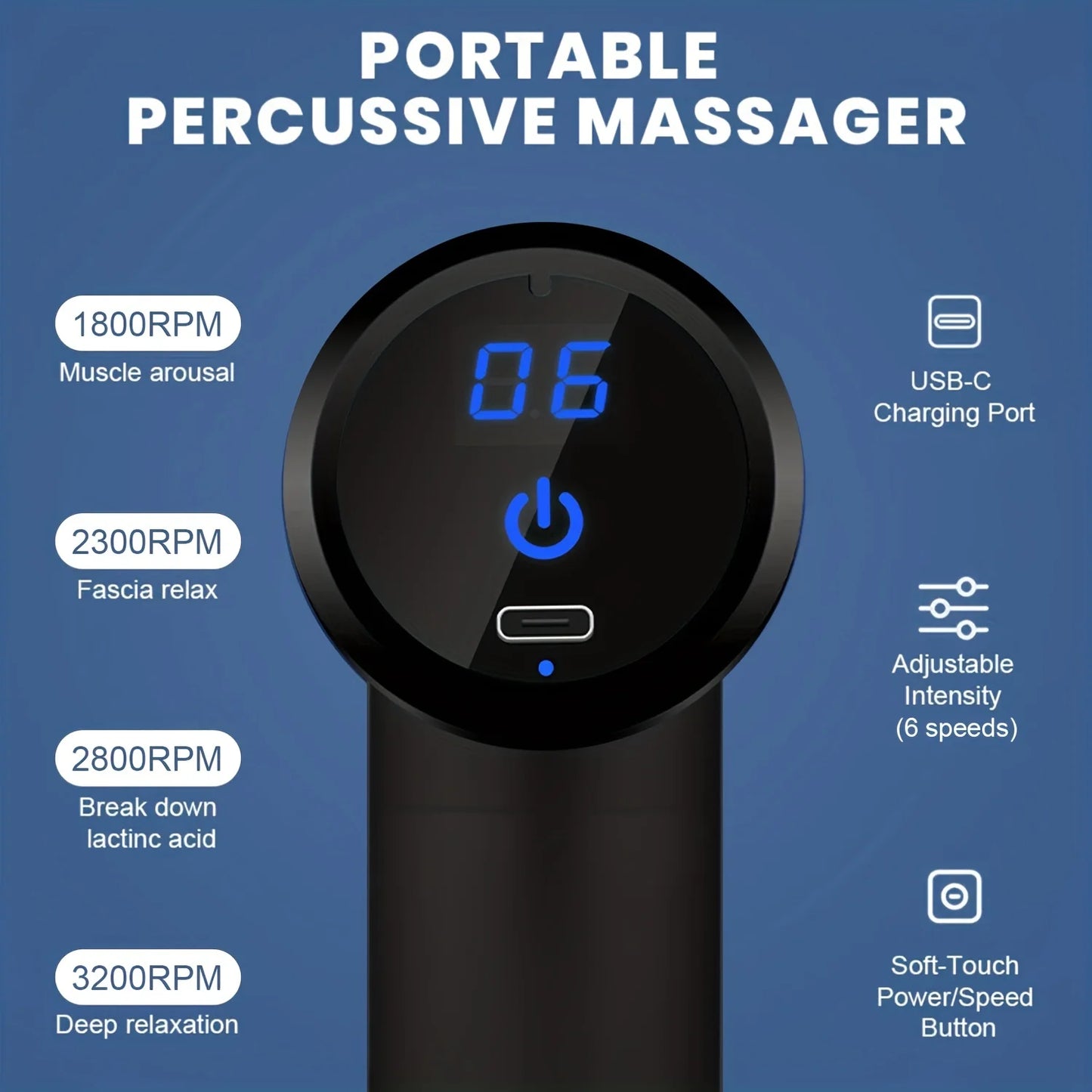 Sacred Self Wellness portable massage gun with digital display USB-C charging and adjustable intensity
