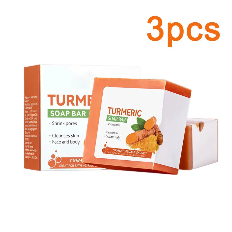 Three bars of handmade turmeric soap for skin lightening from SACRED SELF WELLNESS with natural turmeric extract