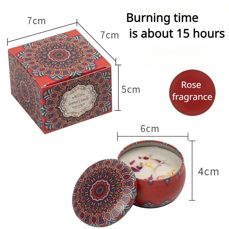 Islamic pattern scented candles with rose fragrance in decorative red container and box, 15 hour burn time