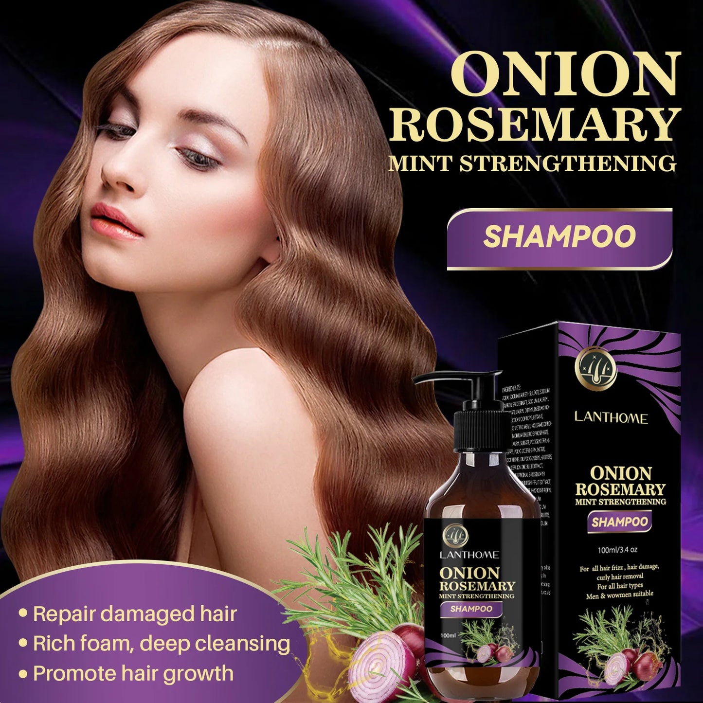 Rosemary onion hair growth shampoo by Sacred Self Wellness with onion rosemary mint strengthening formula