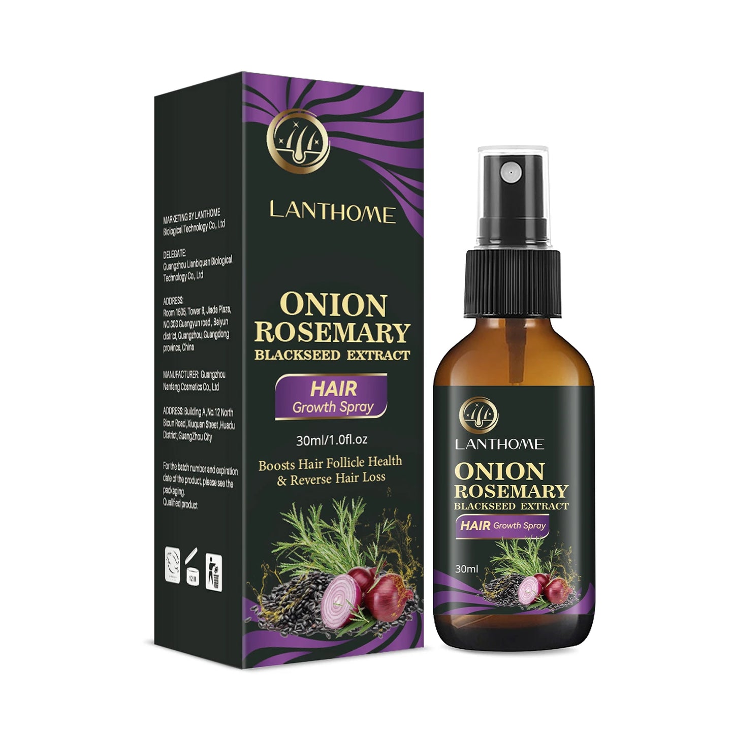 Lanthome onion rosemary blackseed extract hair growth spray with rosemary onion hair growth shampoo benefits