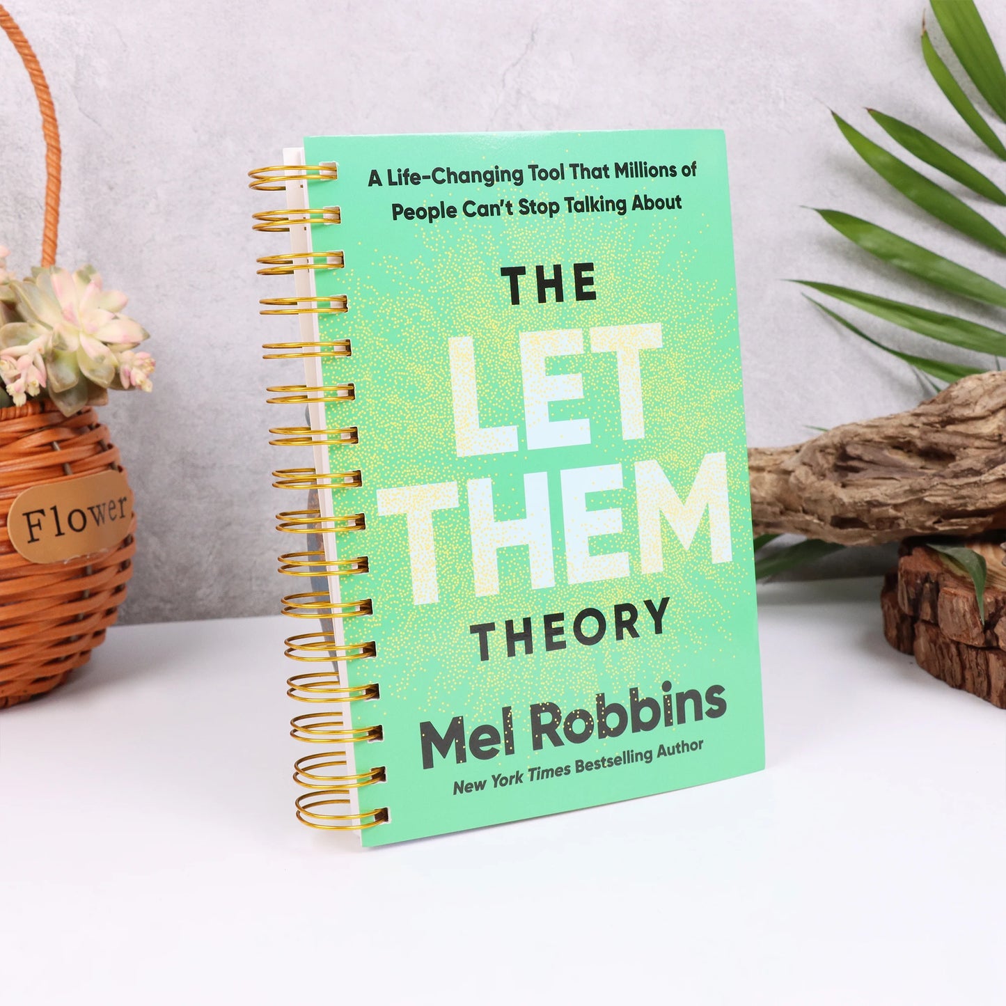 Let Them Theory book Mel Robbins with green spiral binding and motivational cover text