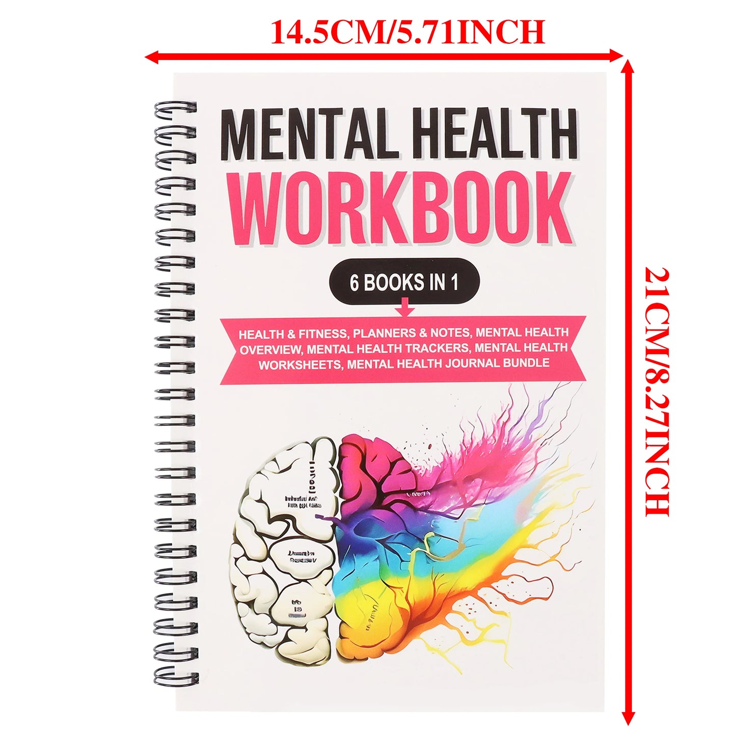 Mental Health Workbook spiral bound journal with colorful brain design featuring Let Them Theory book Mel Robbins