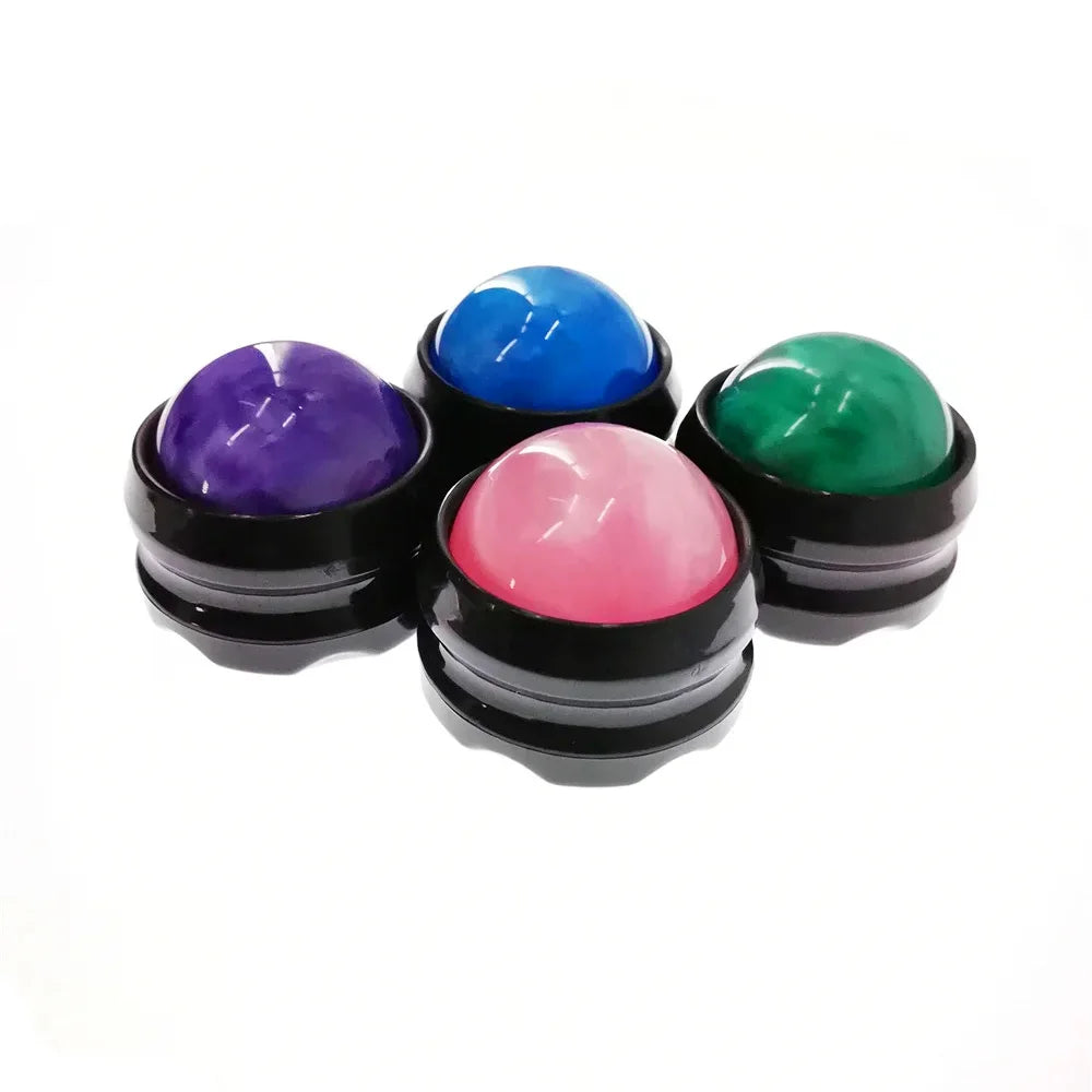 Colorful massage roller ball for muscle relaxation set with purple blue pink and green stones
