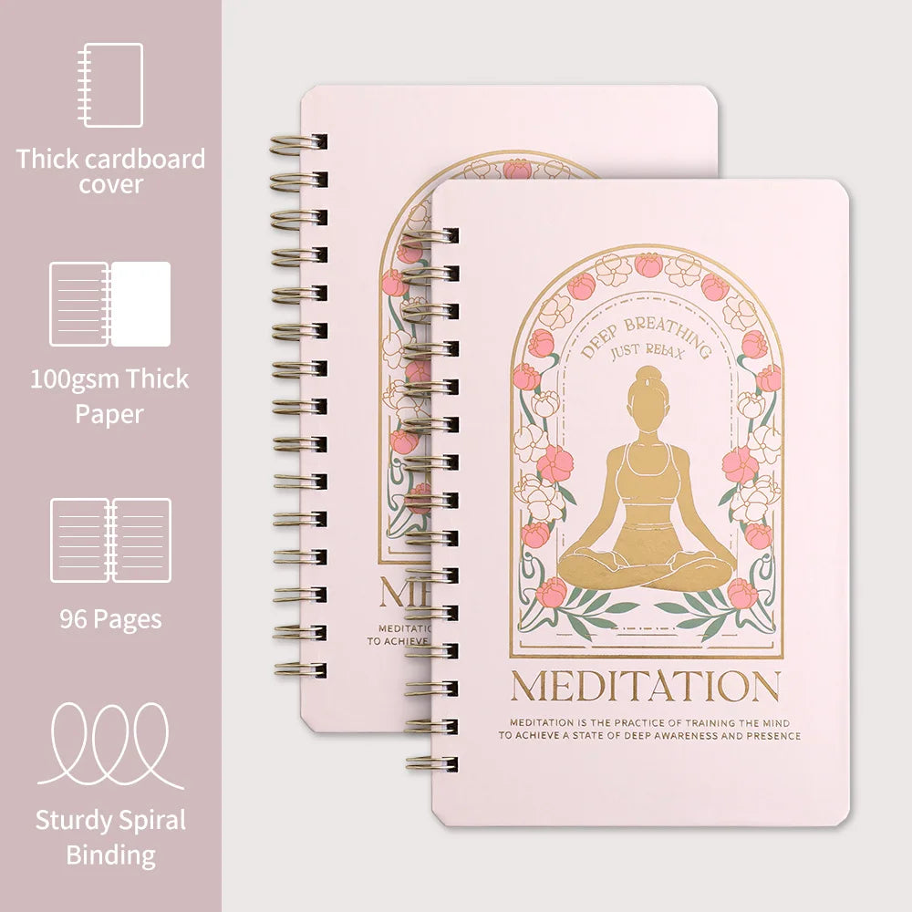 Meditation journal for mindfulness with thick cardboard cover and sturdy spiral binding by Sacred Self Wellness