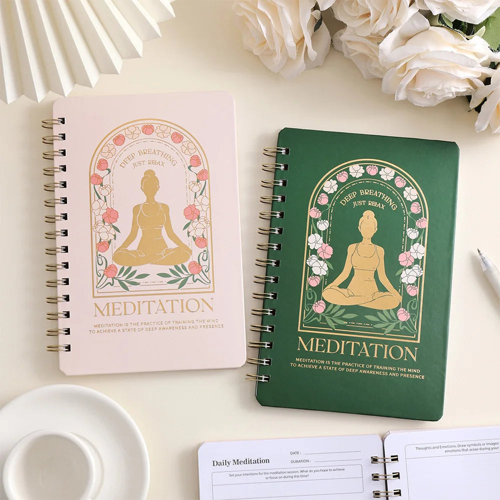Meditation journal for mindfulness with pink and green floral covers by Sacred Self Wellness