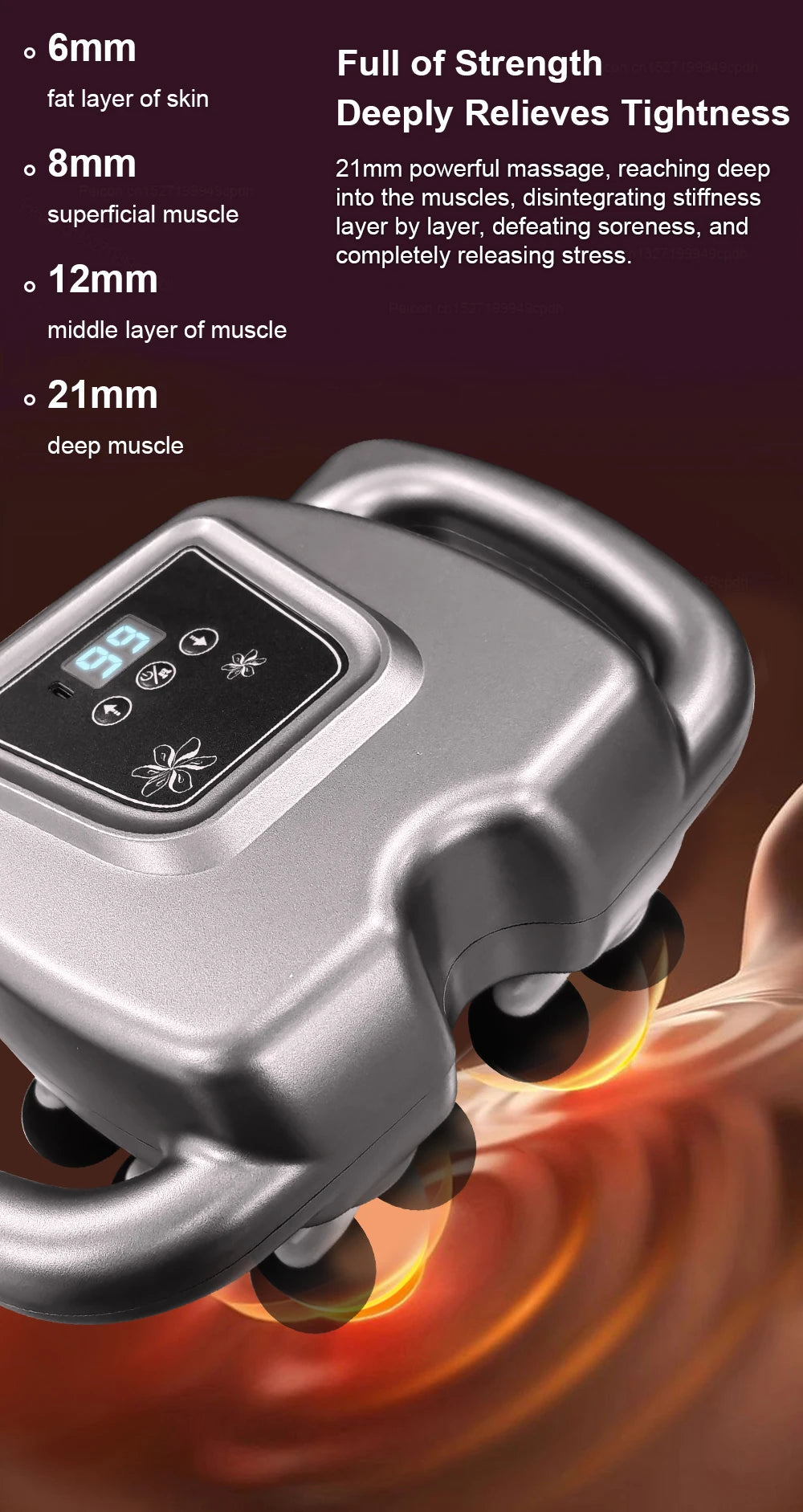 16-head massage gun with 21mm deep muscle massage and digital display for relieving tightness
