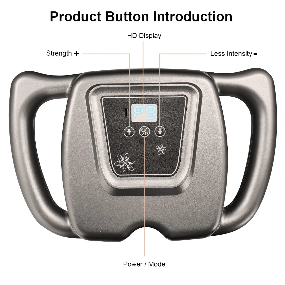 16-head massage gun control panel with HD display and dual handles for strength and intensity adjustment