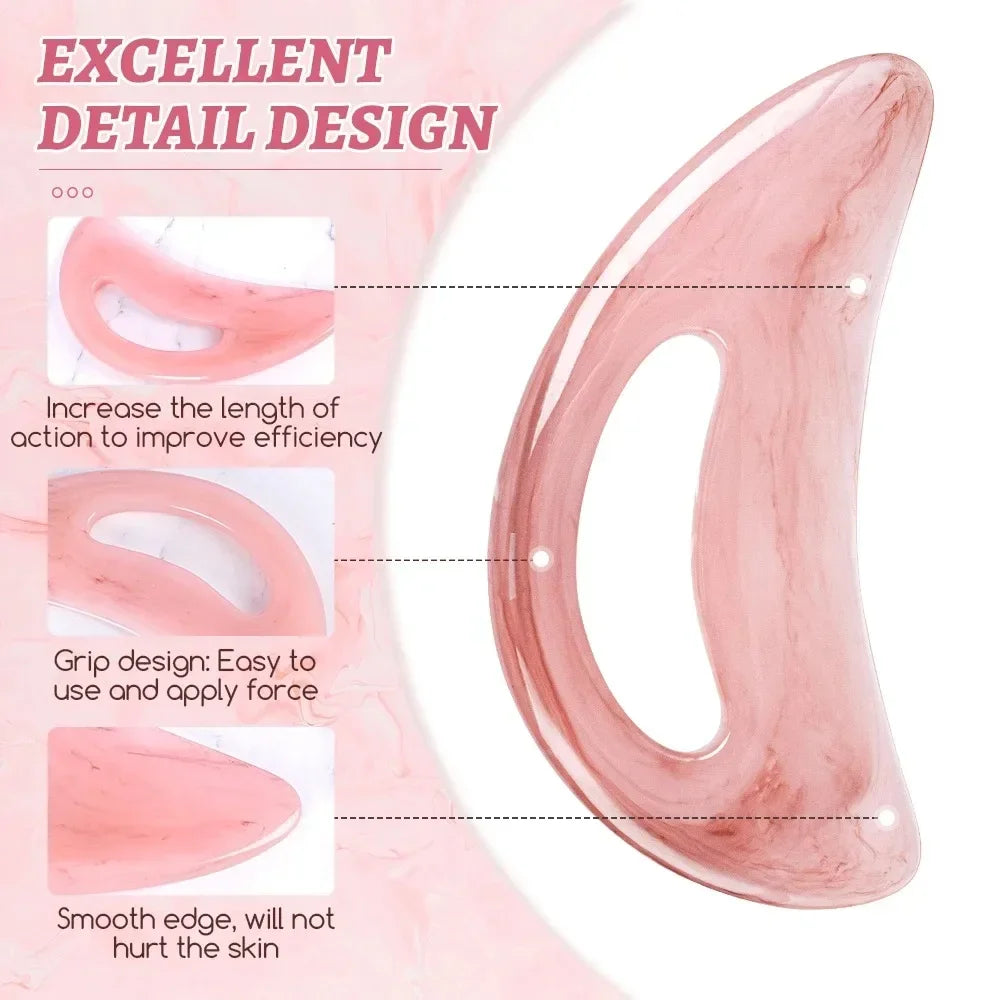 Pink gua sha massage tool with ergonomic grip and smooth edges for safe skin massage
