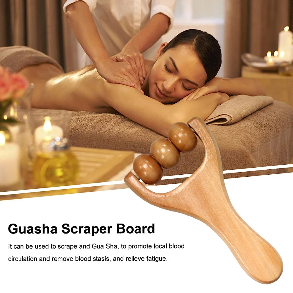Wooden handheld massage roller by SACRED SELF WELLNESS for promoting blood circulation and relieving fatigue
