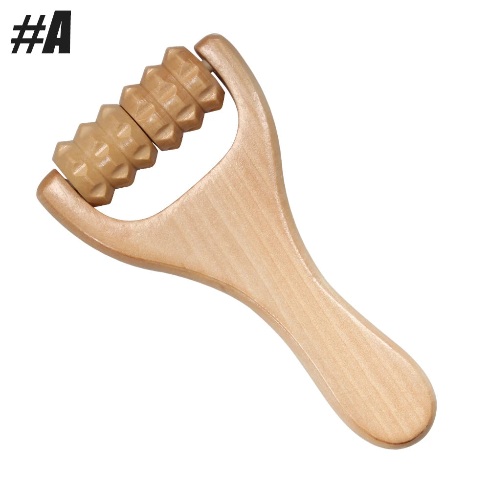 SACRED SELF WELLNESS wooden handheld massage roller with textured design for muscle relaxation