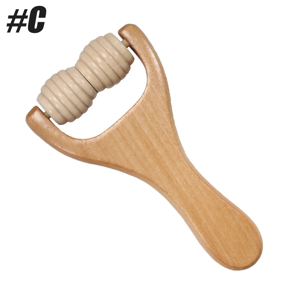 SACRED SELF WELLNESS wooden handheld massage roller with textured rollers for muscle relief