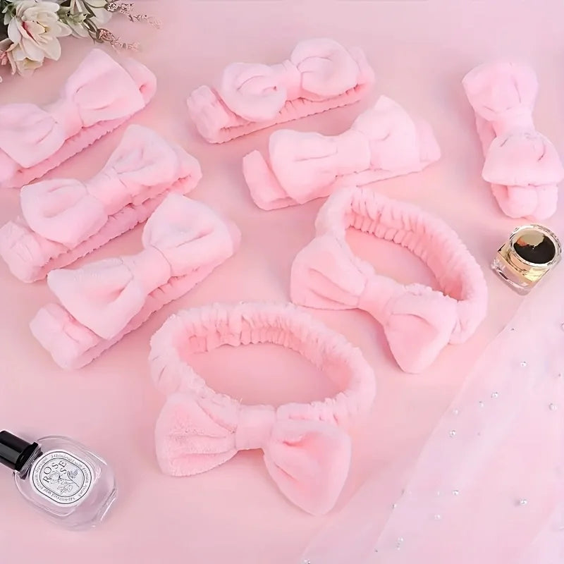 Soft pink bow headbands included in a spa gift set for women by Sacred Self Wellness