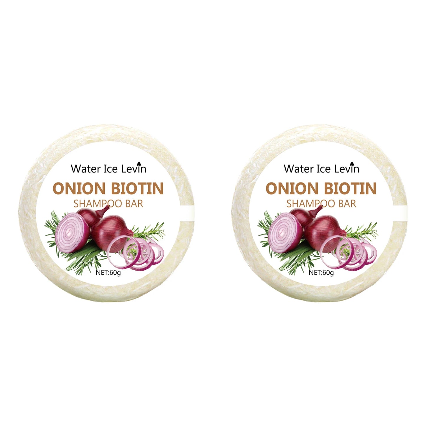 SACRED SELF WELLNESS Onion Biotin Shampoo Bar Water Ice Levin 60g round bars with onion and rosemary design
