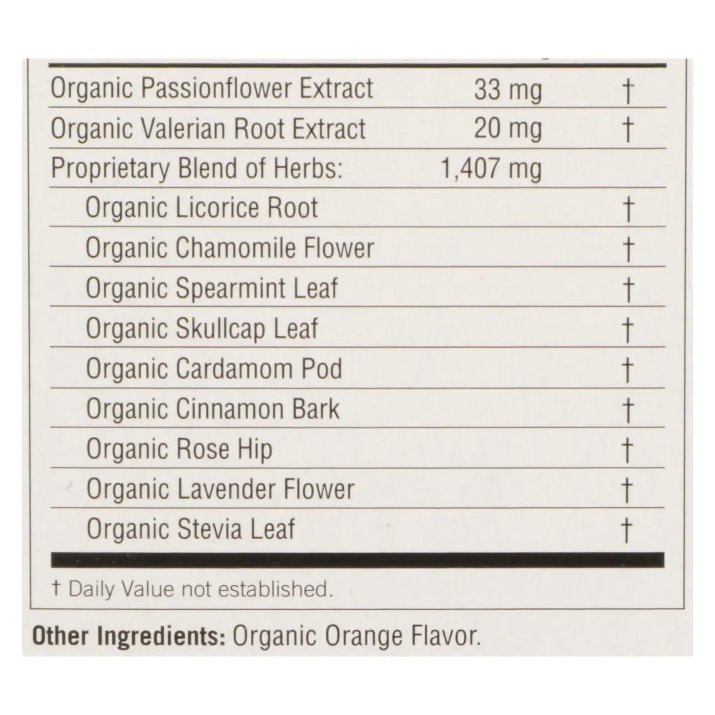 Ingredients label listing organic herbs in bedtime herbal tea caffeine free by Sacred Self Wellness