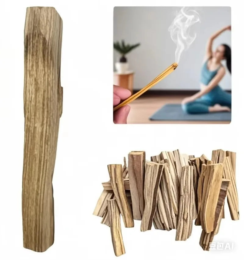 SACRED SELF WELLNESS palo santo incense sticks with a single stick burning and smoke rising during yoga practice