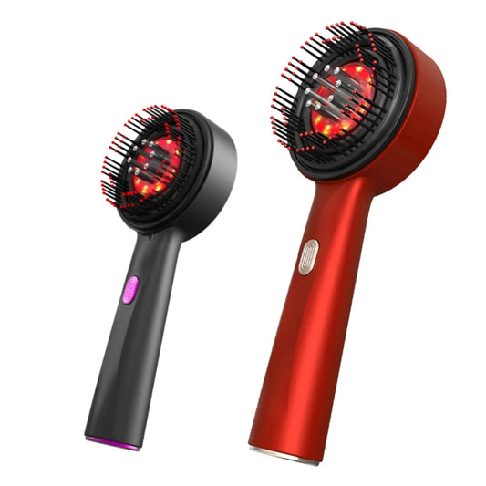 SACRED SELF WELLNESS electric scalp massager for hair growth in black and red with LED light therapy bristles