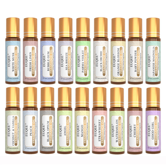 Set of 18 DIY candle fragrance oil 10ml bottles with various scents and gold caps