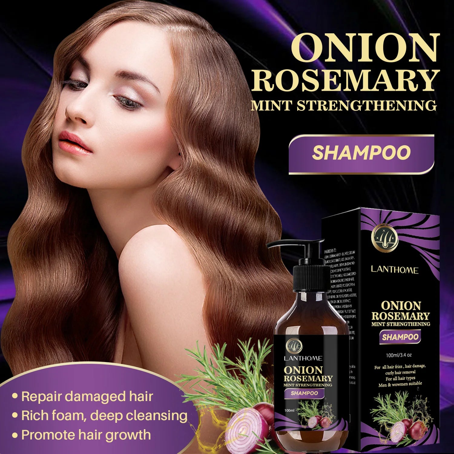Rosemary onion hair growth shampoo by Sacred Self Wellness with onion rosemary mint strengthening formula