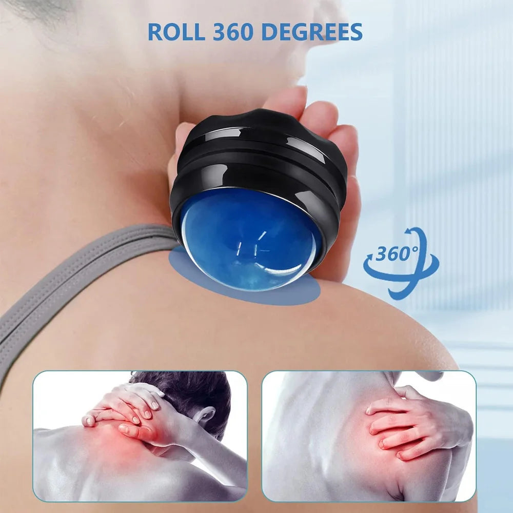Massage roller ball for muscle relaxation rolling on shoulder with 360 degree rotation for pain relief