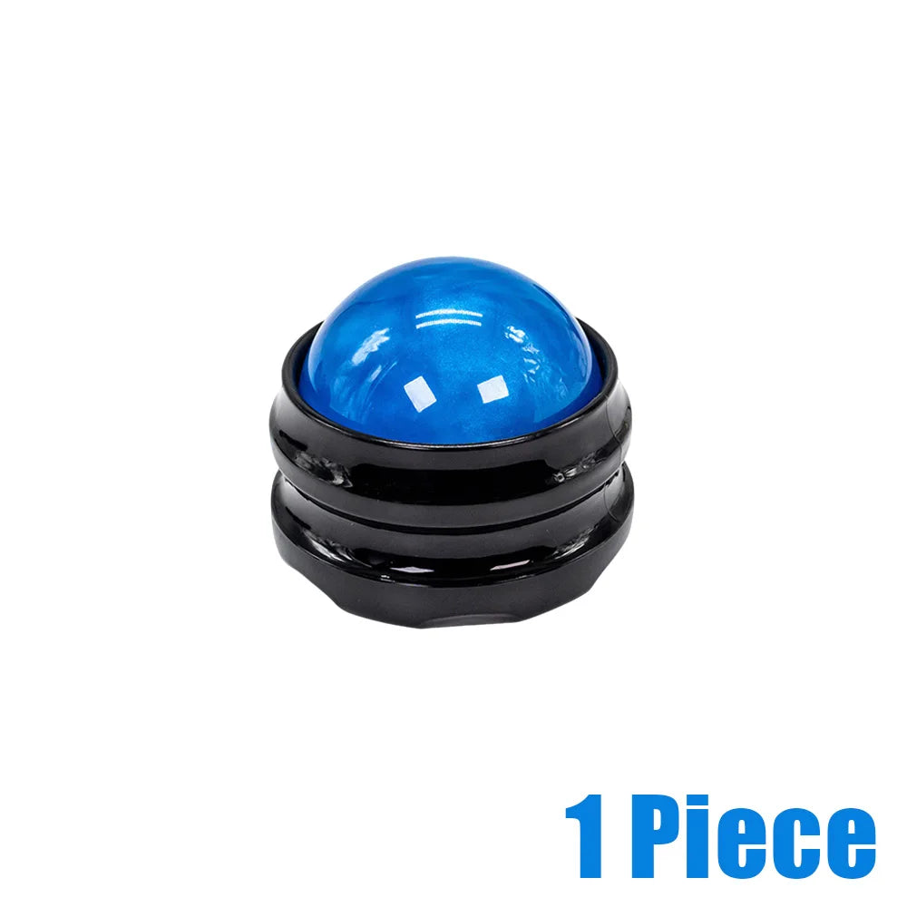 Sacred Self Wellness massage roller ball for muscle relaxation with blue spherical design and black base