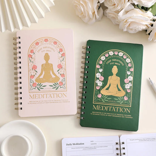 Meditation journal for mindfulness with pink and green floral covers by Sacred Self Wellness