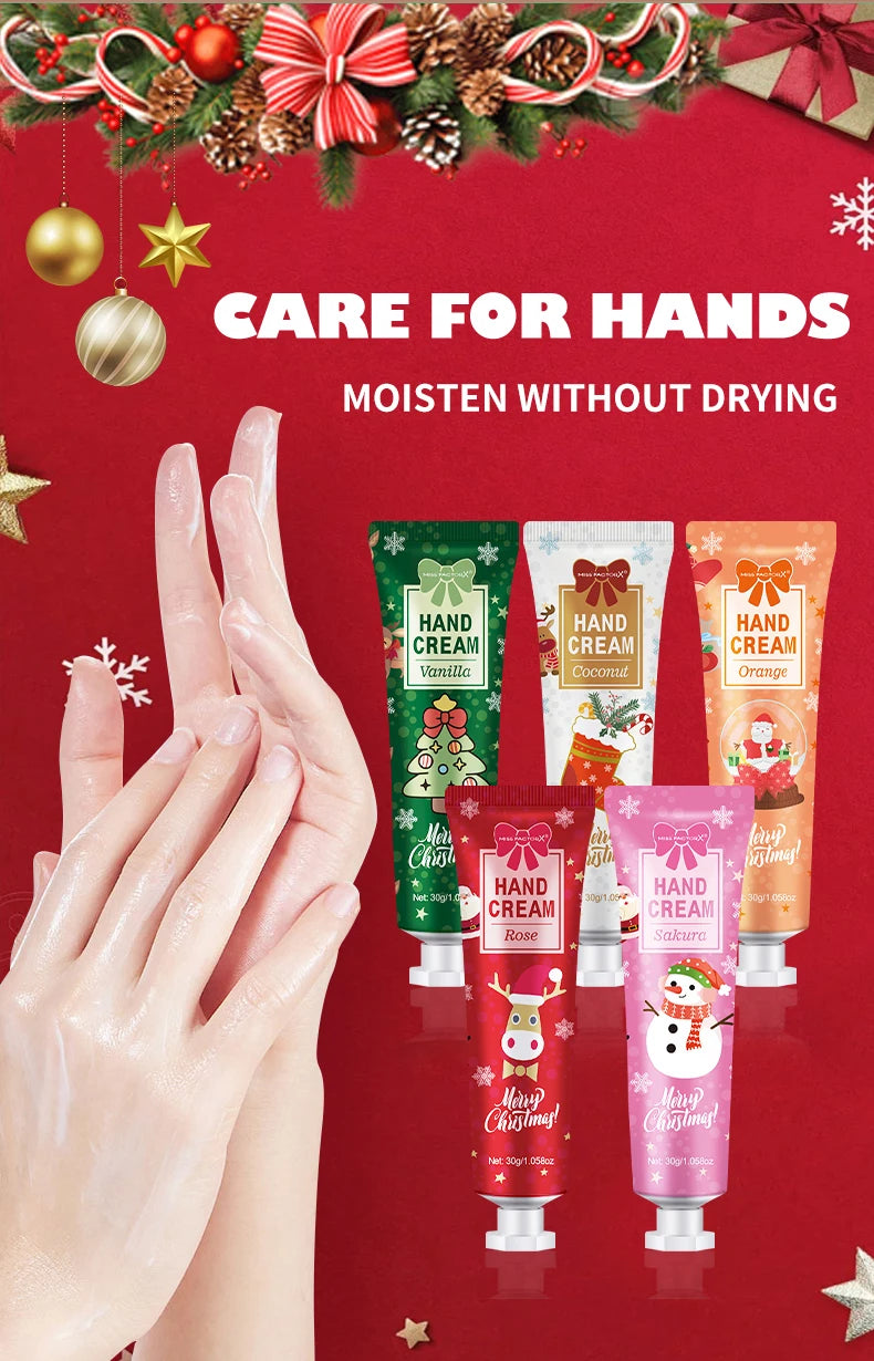 Christmas hand cream and lip balm gift set by SACRED SELF WELLNESS with festive holiday design tubes