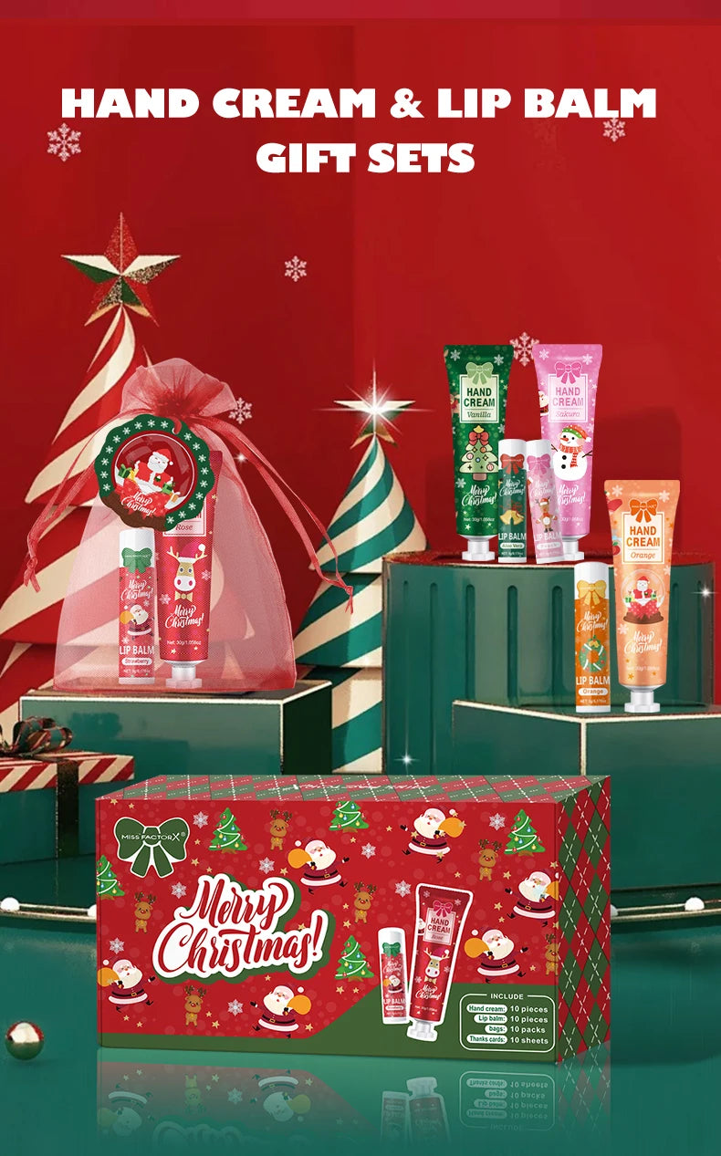 Christmas hand cream and lip balm gift set by Sacred Self Wellness with festive holiday packaging