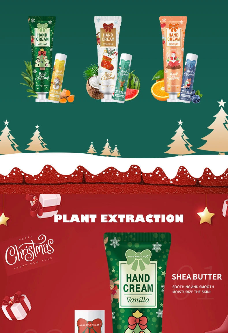 Christmas hand cream and lip balm gift set by Sacred Self Wellness with festive packaging and natural plant extracts