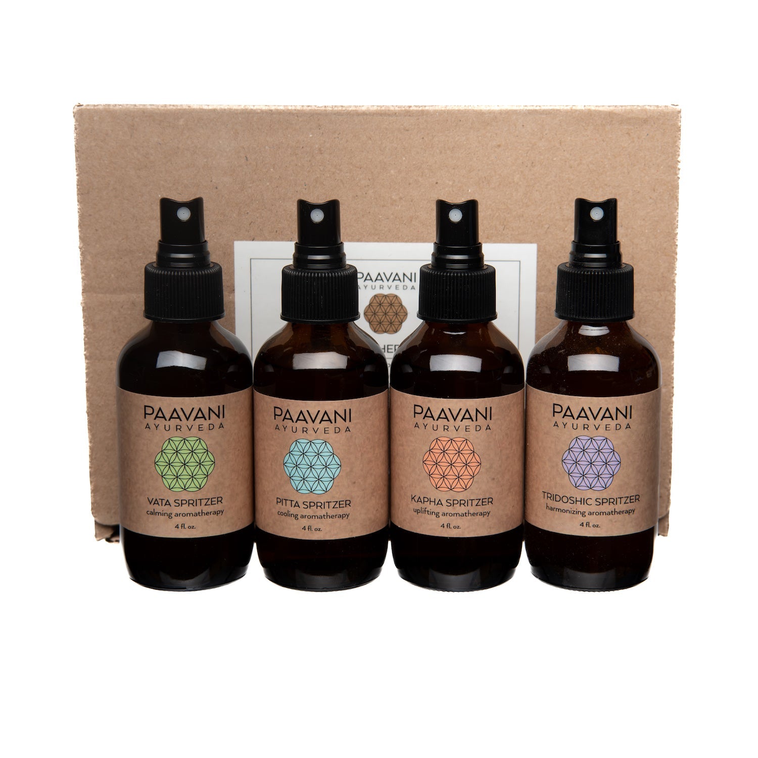 DC-PAAVANI Ayurveda Ayurvedic aromatherapy kit with four spritzer bottles for balancing doshas
