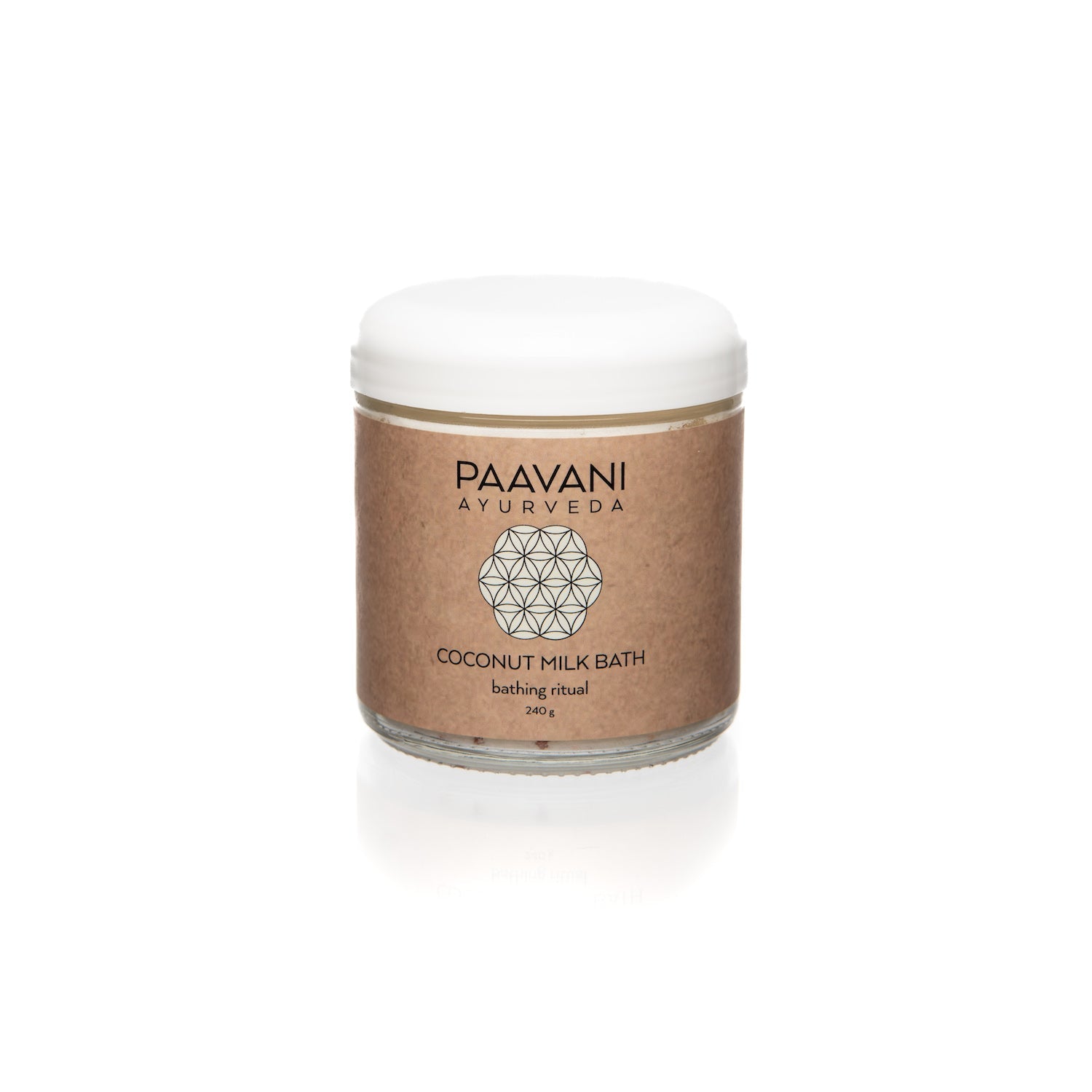 Ayurvedic coconut milk bath from DC-PAAVANI Ayurveda in a glass jar with white lid for bathing ritual
