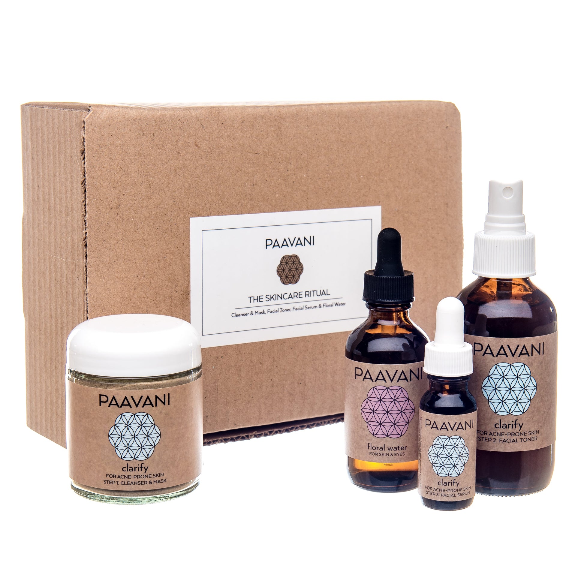 DC-PAAVANI Ayurveda clarifying facial ritual for acne skincare set with cleanser, toner, and facial mist
