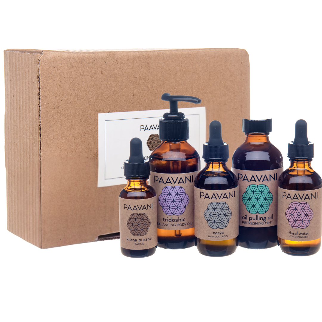 DC-PAAVANI Ayurveda Dinacharya ritual kit for daily wellness with oil pulling oil and floral water