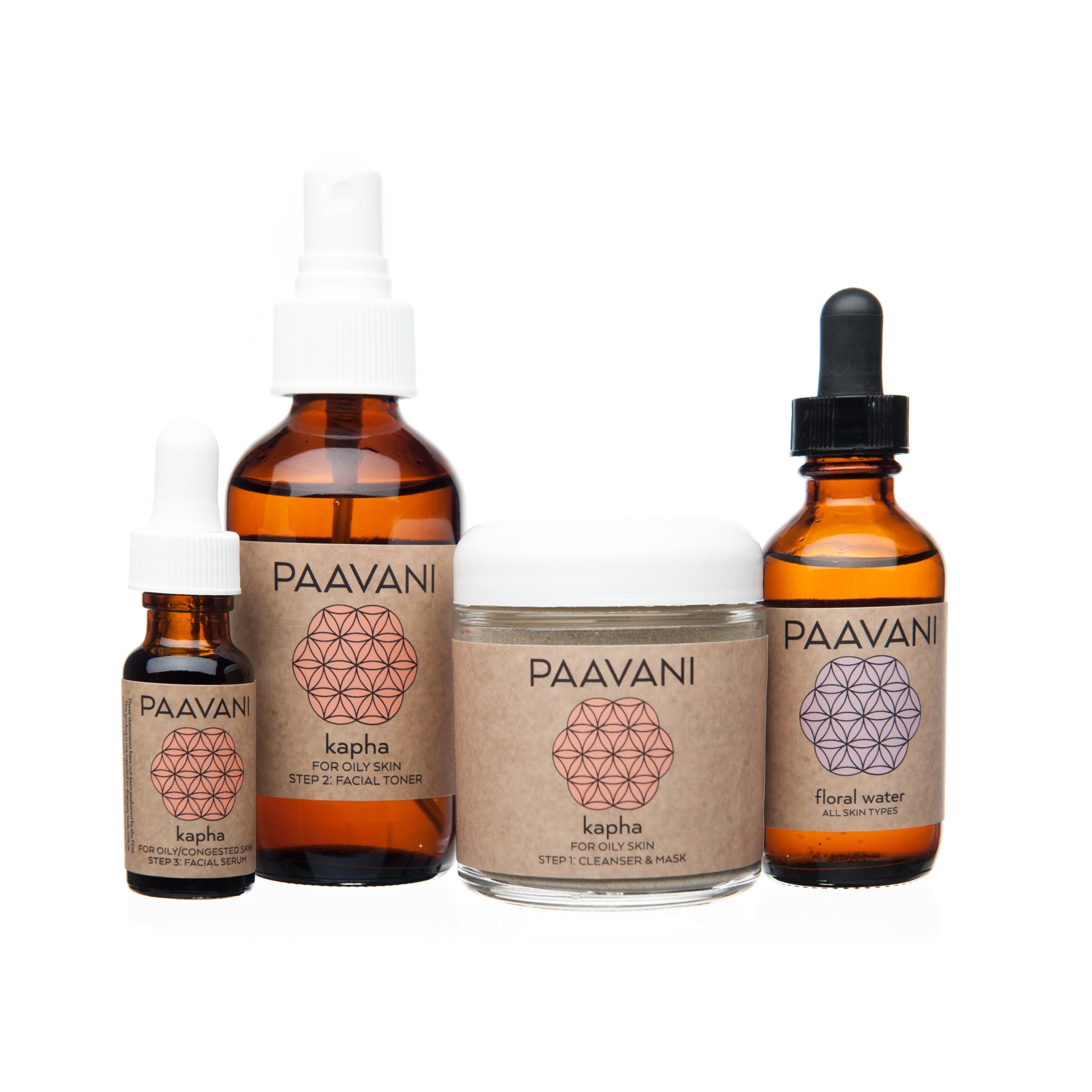 DC-PAAVANI Ayurveda Kapha facial ritual kit with toner, cleanser, serum, and floral water for oily skin