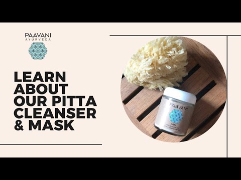 DC-PAAVANI Ayurveda Pitta balancing face mask jar displayed next to a natural sea sponge on a wooden surface