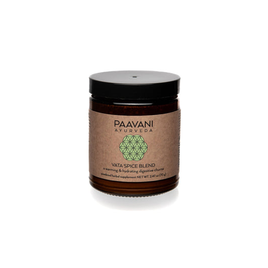 DC-PAAVANI Ayurveda Vata spice blend for digestion in amber jar with black lid and natural label