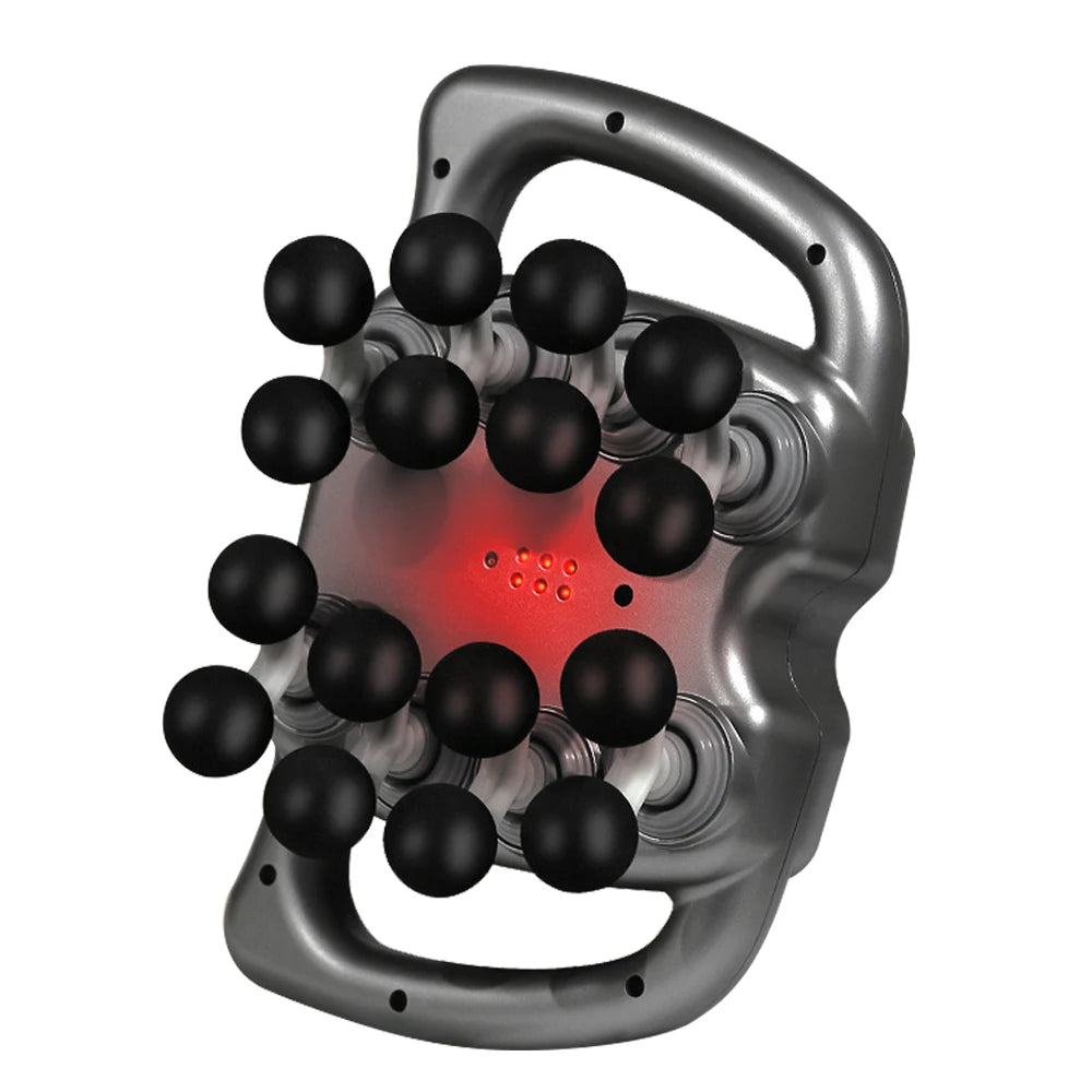 16-head massage gun with ergonomic handles and multiple black massage nodes for deep tissue relief