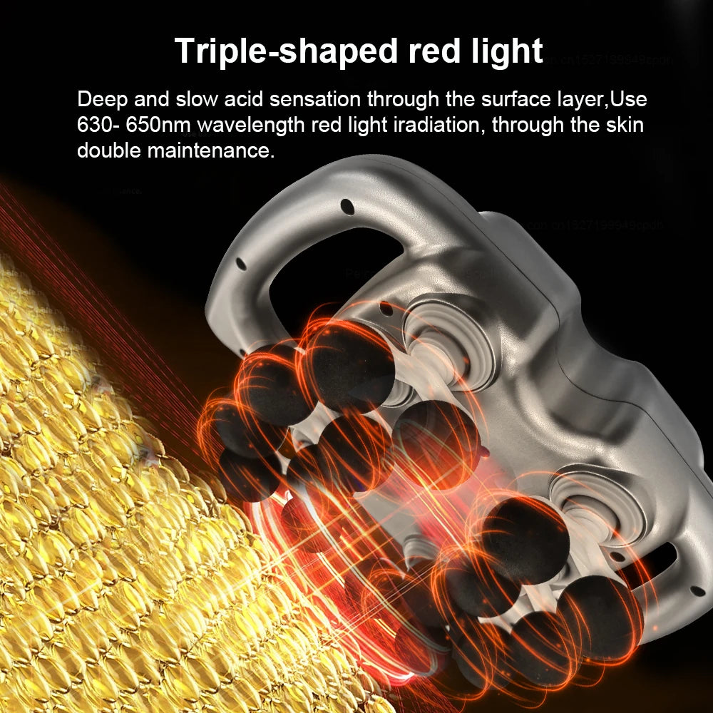 16-head massage gun with triple-shaped red light for deep skin maintenance and acid sensation