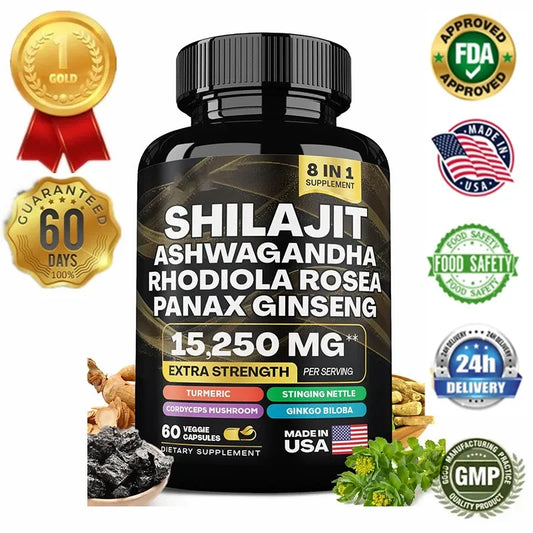 Sacred Self Wellness ashwagandha maca ginseng complex supplement bottle with 60 veggie capsules and 8 in 1 formula